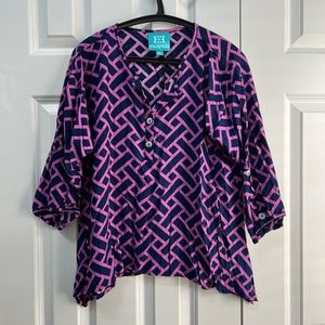 Escapada Living 3/4 sleeve milan top in navy & pink